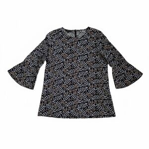 Lafayette 148 New York Blue and Tan Bell Sleeve Blouse